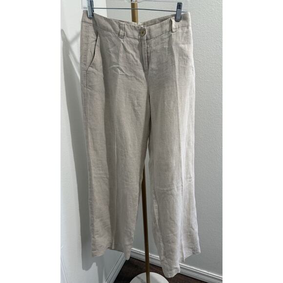 Eileen Fisher Size Small Blended Fabric Linen Style Pants Taupe Wide Leg - Picture 1 of 6